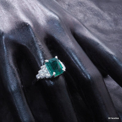 Bague 52 Bague Or blanc Emeraude Diamants 58 Facettes 4207