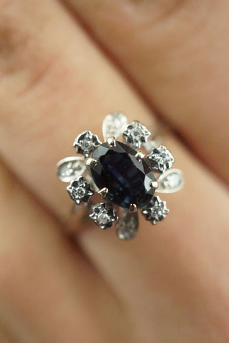 Bague 56 bague marguerite saphir or blanc 58 Facettes SQ4618733