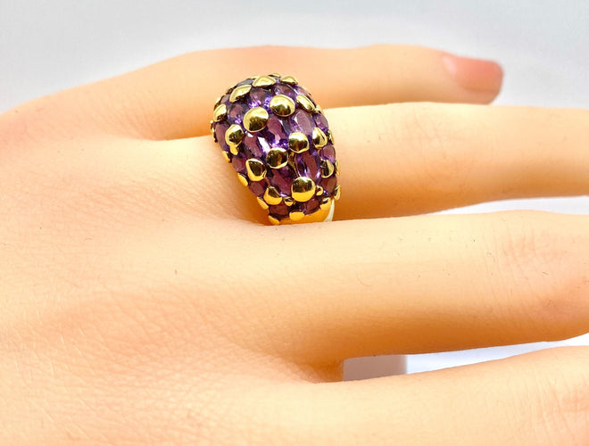 Bague 51 Bague en or jaune 18 carats sertie de 29 améthystes 58 Facettes AB550