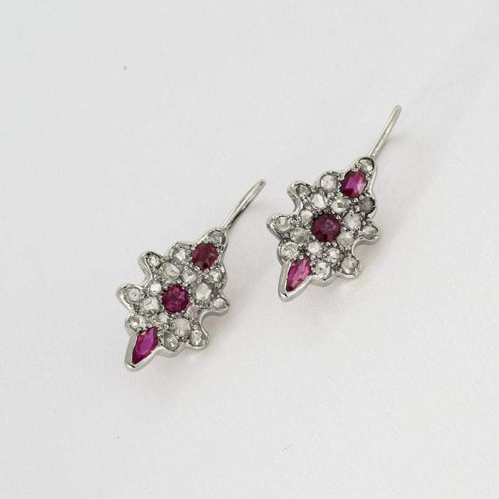 White gold diamond and ruby earrings