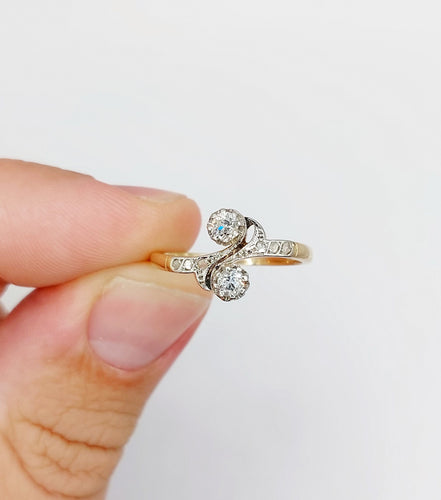 Bague 54 Bague toi et moi antique or jaune, platine et diamant 58 Facettes A05710