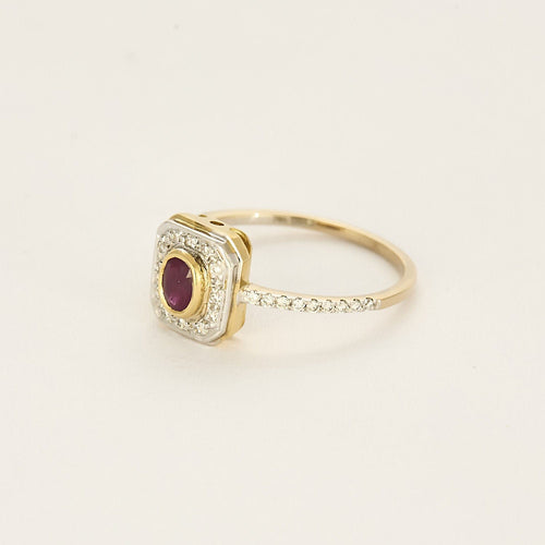 Bague 55.5 Bague or jaune et gris, rubis et diamants 58 Facettes PL08