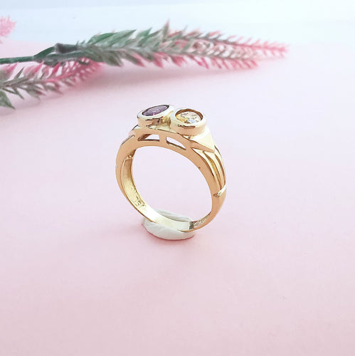 Bague 59.5 Bague Améthyste et Citrine Or Jaune 18 K 58 Facettes AA 1660