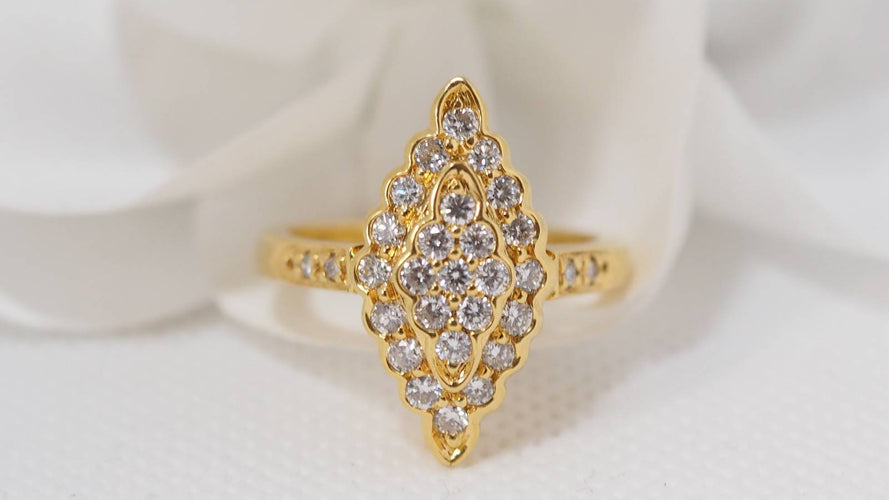 Bague 54 Bague marquise en or jaune et diamants 58 Facettes 30777