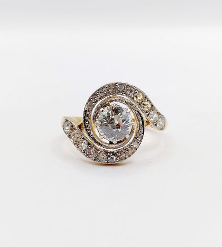 Bague 56 Bague tourbillon or jaune et platine, diamant taille ancienne 0.80 carat (circa 1900) 58 Facettes A06327