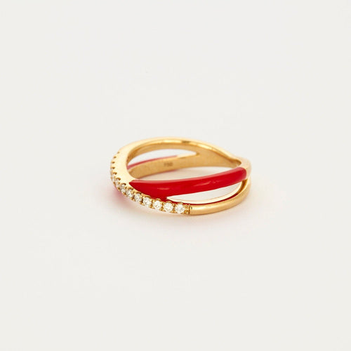 Bague 54 Bague or jaune céramique rouge 58 Facettes 3131758
