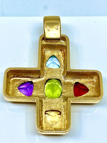Pendentif Croix en or 18 carats en pierres semi-precieuses 58 Facettes AB165