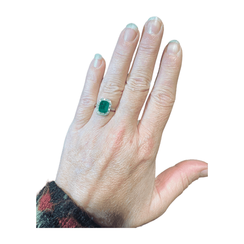 Bague 53 Bague Art Déco Émeraude 1.60 ct diamants 58 Facettes