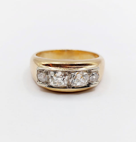 Bague 57 Bague jarretière Art Déco or jaune et 1,40 carat diamants taille ancienne 58 Facettes A05933