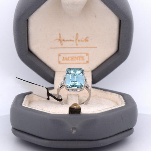 Bague 53 Bague Art Déco en platine avec aigue-marine et diamants 58 Facettes