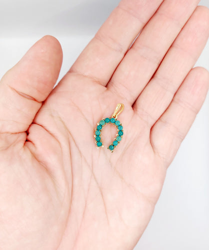 Pendentif Pendentif fer à cheval vintage or 18k billes de malachites 58 Facettes A06192