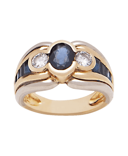 Bague jarretière Excellence Or 18K jaune blanc Saphir Diamant