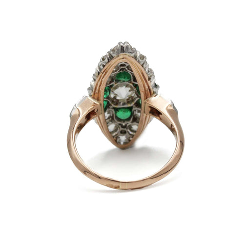 Bague 52 Bague marquise art deco en or 750 diamants tailles anciennes et émeraudes 58 Facettes 1272