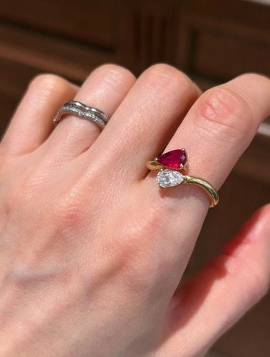 Bague 57-57.5 Bague Toi & Moi en or jaune 18k rubis et diamant 58 Facettes