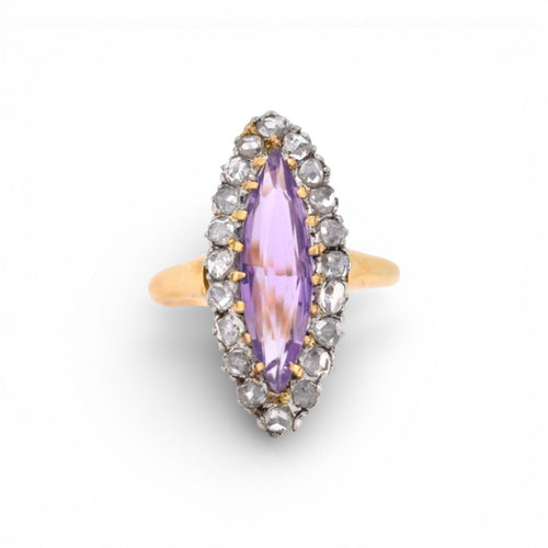 Bague 50 Bague Marquise Antique – Or 18K, Améthyste Naturelle et Diamants | Belle Époque (1910) 58 Facettes 464