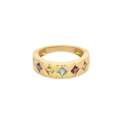 Anillo de sello matelassée engastado con cuarzos de colores 