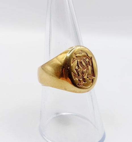 Bague 55 Chevalière antique or jaune monogrammée RC 58 Facettes A05722