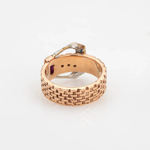 Bague Retro Buckle Ring Diamond Sz 6 Band 14k Rose Gold Vintage Fine Jewelry 58 Facettes 15467