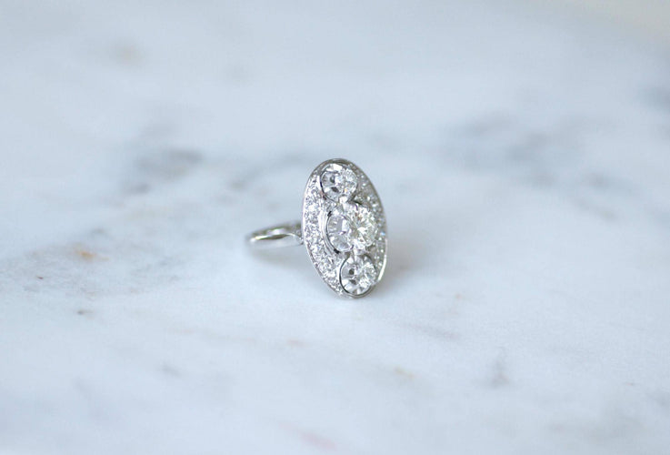Bague 53 Bague Ovale Art Déco Diamants 2.10 Cts, Platine & Or Blanc 58 Facettes