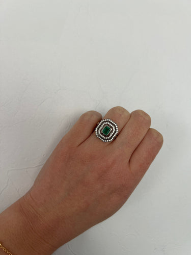 Antique emerald diamond ring 58 Facettes