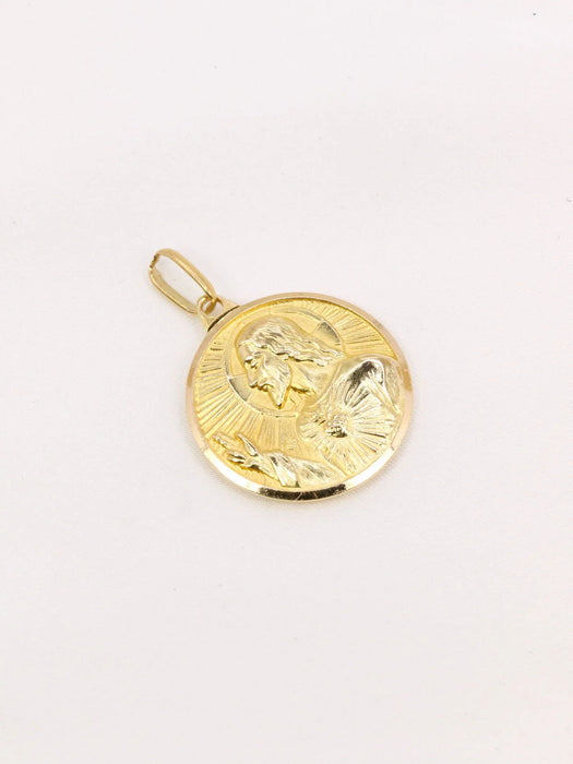 Vintage yellow gold medal recto verso our lady of mount carmel