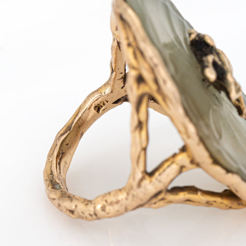 Bague Bague grenouille sur nénuphar vintage en or jaune 14k et agate 58 Facettes G14173