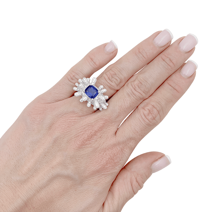 White gold, sapphire and diamond ring.