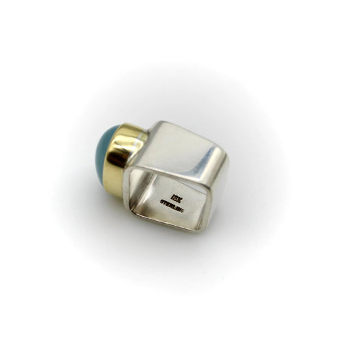 Bague Modernist 18K Gold and Sterling Silver Ofiesh Aquamarine Ring 58 Facettes