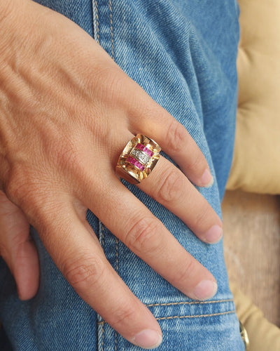 Bague 55 Bague Tank Or Rose Diamants et Rubis Verneuils 58 Facettes A11133