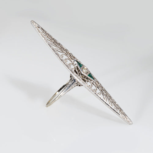 Bague 55.5 Bague vintage Art Déco en or 18 carats, sertie de diamants et de diamants, taille 7,5, style filigrane allongé. 58 Facettes G14158