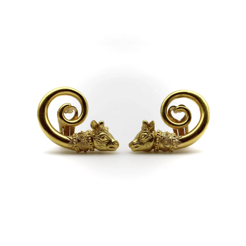 Boucles d'oreilles Boucles d'oreilles vintage en forme de tête de taureau en spirale en or 22 carats de Lalaounis 58 Facettes A2000X