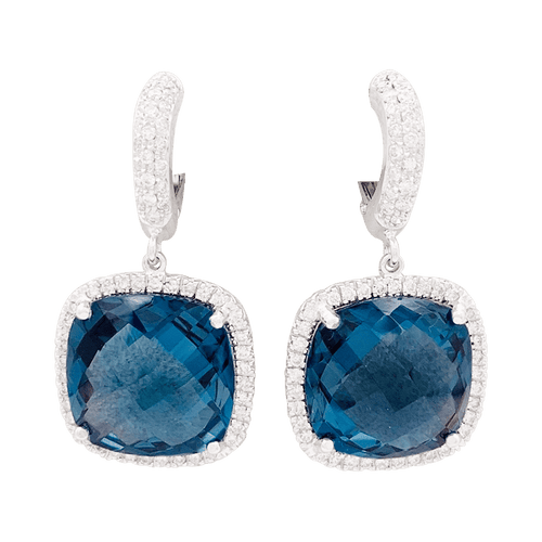 Boucles d'oreilles Boucles d'oreilles or, topaze bleue, diamants. 58 Facettes 34032