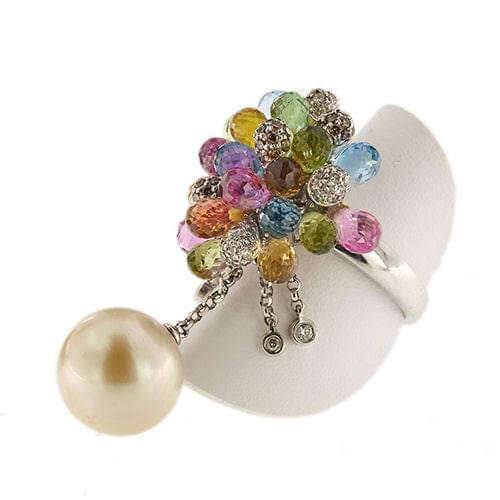 Bague 53 Bague perle, pierres de couleur et diamants 58 Facettes 30439