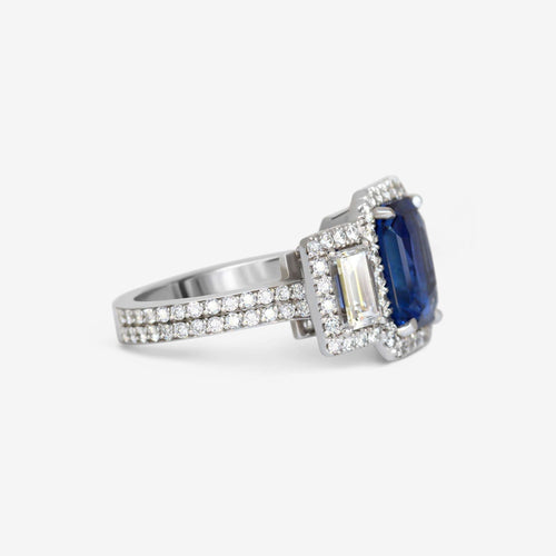 Bague Bague octogonale en saphir bleu de 3,23 carats GRS 58 Facettes R817