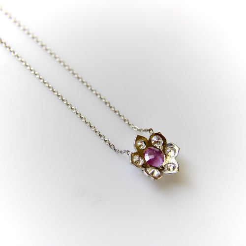 Vintage Platinum Pink Sapphire and Diamond Necklace 58 Facettes A2003H