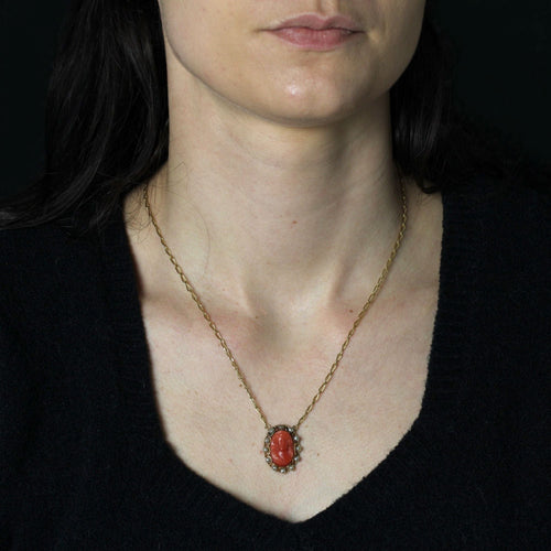 Collier Collier ancien or jaune camée corail et perles fines 58 Facettes 25-027