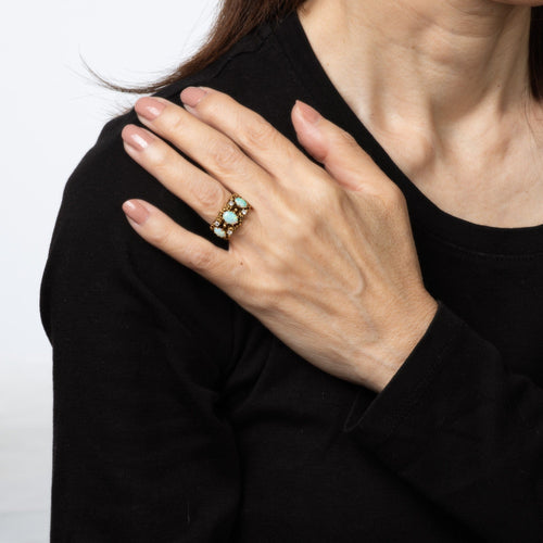 Bague 48 Bague en or jaune, opale et diamant des années 60 58 Facettes G14025