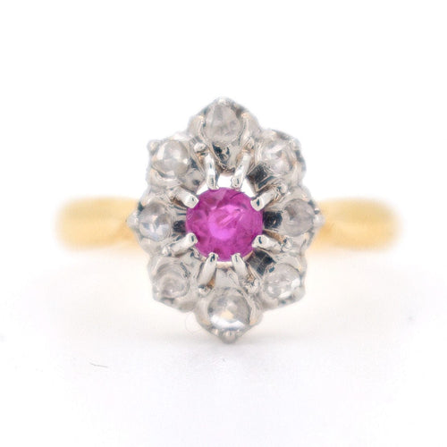 Bague 48 Bague Marguerite Ancienne Or 18 Carats, Diamants et Rubis - Circa 1900 58 Facettes 300-1