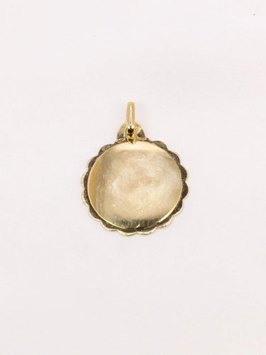 Pendentif Médaille amour Augis ronde Plus qu'hier moins que demain or jaune rubis 58 Facettes J491