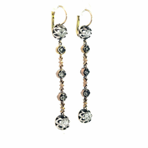 Boucles d'oreilles Boucles d'oreilles pendantes en or antique, platine et argent avec diamants 58 Facettes