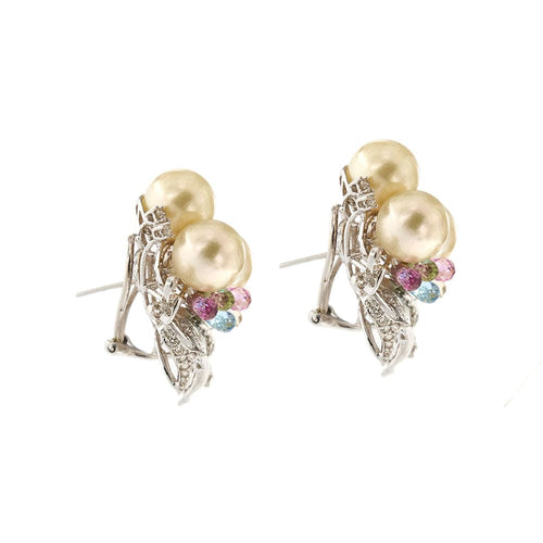 Boucles d'oreilles Boucles d'oreilles perles pierres de couleur et diamants 58 Facettes 30438