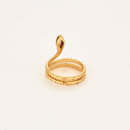 Bague 54 Bague Serpent or jaune, saphir rose marquise 58 Facettes