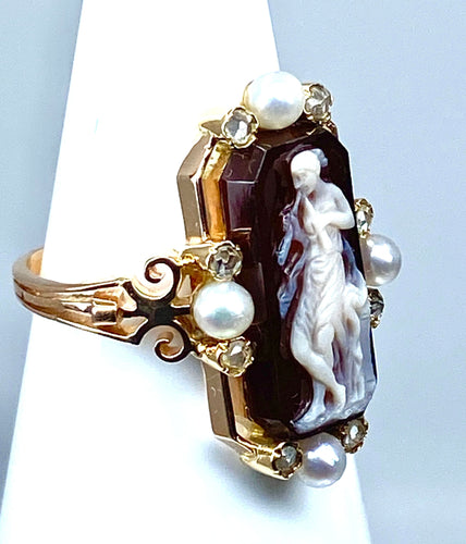 Bague 51 Bague camée sur agate perles fines diamants 58 Facettes AB263