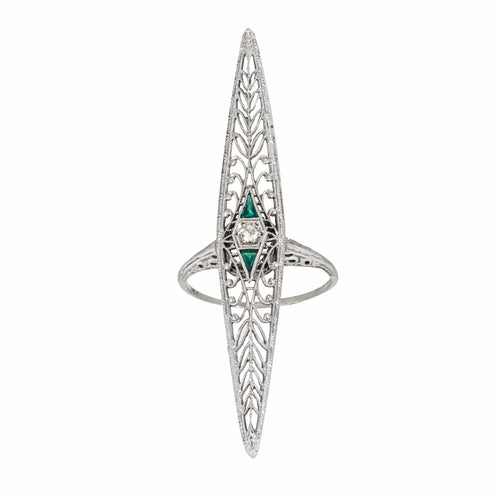 Bague 55.5 Bague vintage Art Déco en or 18 carats, sertie de diamants et de diamants, taille 7,5, style filigrane allongé. 58 Facettes G14158