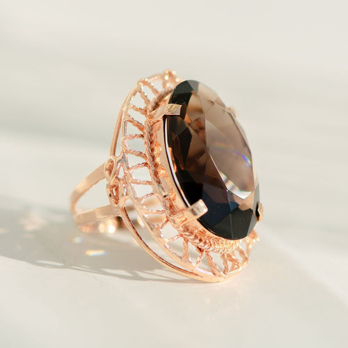 Bague 56 Bague Art Nouveau en or ornée d'un gros quartz fumé 58 Facettes