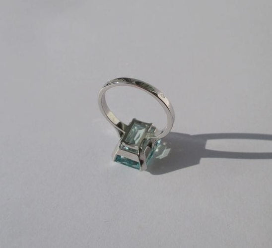 Bague 53.5 Bague cocktail aigue-marine rectangulaire 7 carats en platine 58 Facettes
