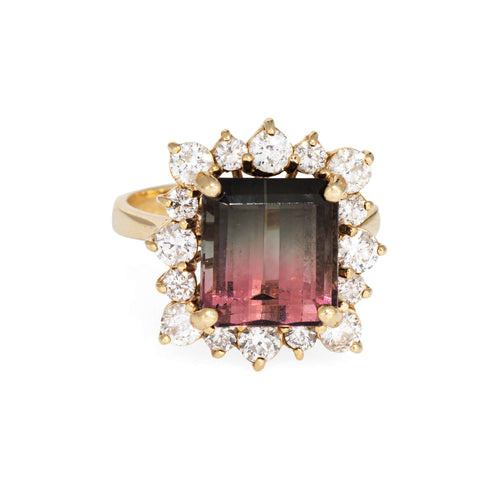 Bague 54 Bague en or jaune et diamants tourmaline bicolore de 5,60 ct 58 Facettes G13862