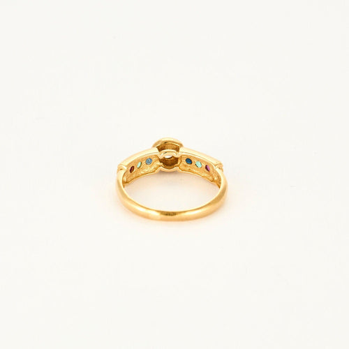 Bague 49 Bague or jaune centré d'un diamants, épaulée rubis, saphir, émeraude 58 Facettes SMA0110