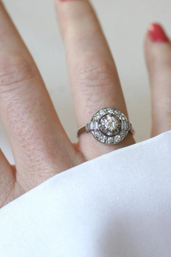 Bague 55.5 Bague Art Deco Diamant Baguette sur Platine 58 Facettes