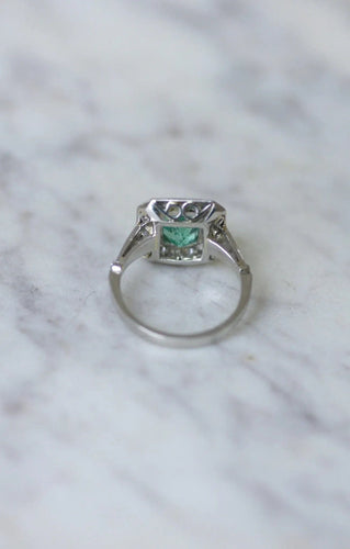 Bague 56 Bague Émeraude Colombienne 2.00 Cts et Diamants Style Art Déco 58 Facettes